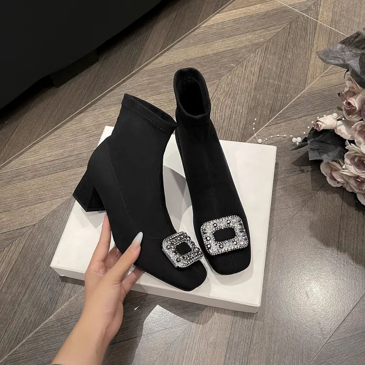 sendijia/森迪加2025新款冬季短靴低跟璀璨星河女粗跟方头一脚蹬