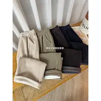 【休斯顿】韩系百搭显瘦设计感翻边条纹直筒裤女冬加绒加厚休闲裤