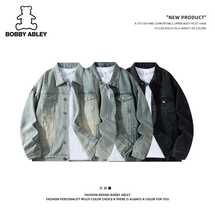 BOBBY ABLEY复古水洗做旧镶钻牛仔外套休闲百搭夹克联名raincome