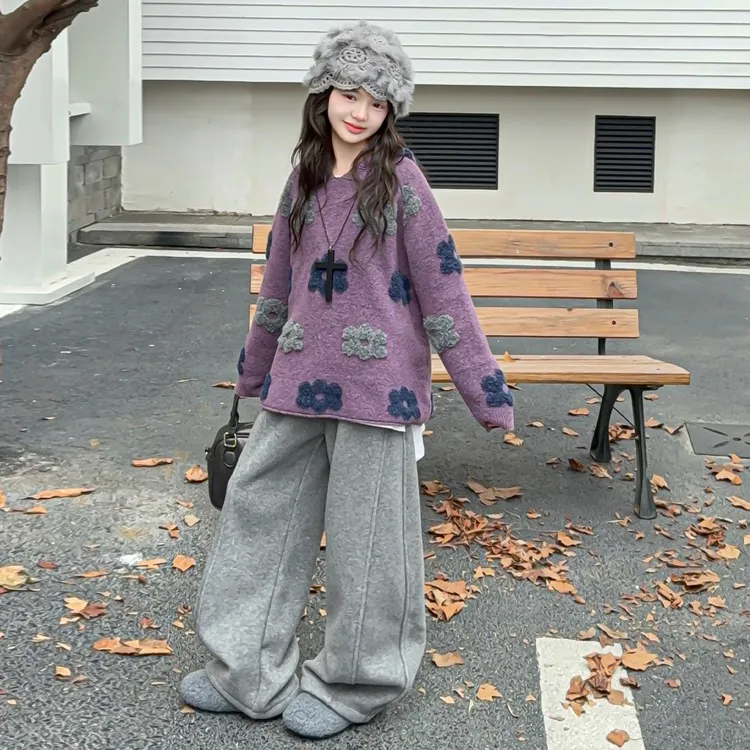 女童韩系毛衣秋冬毛巾连帽毛衣休闲时髦洋气潮2025新款中大童