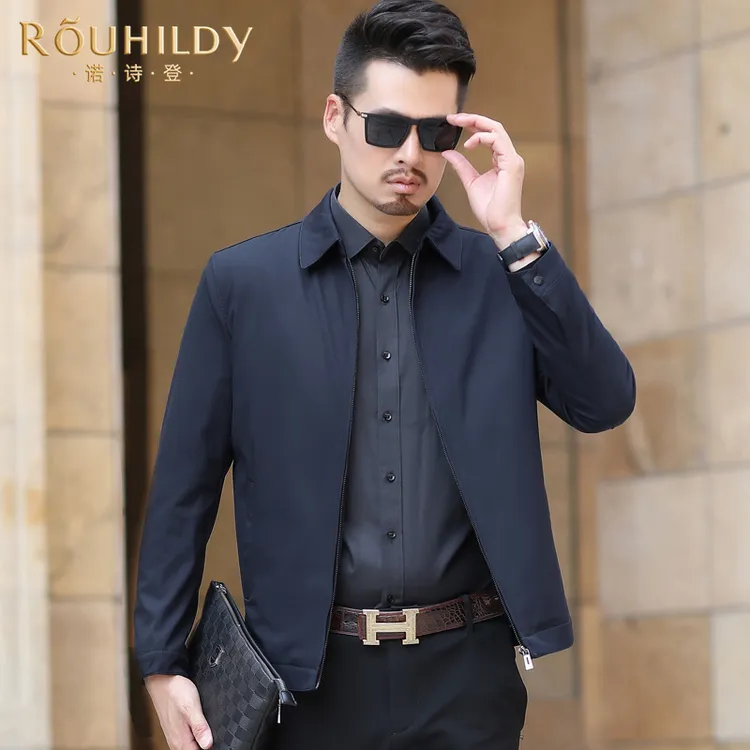 Rouhildy夹克外套男秋季新款中年商务休闲爸爸装高端男士行政夹克
