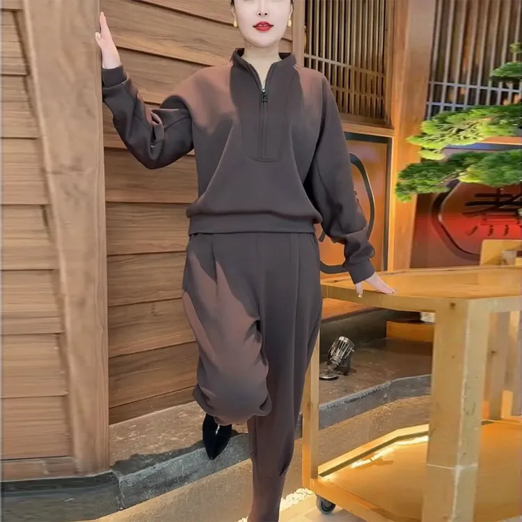 2025春季新款显瘦时尚妈妈大码套装洋气拉链上衣休闲哈伦两件套女