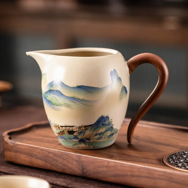 汝窑陶瓷公道杯大好河山家用茶漏分茶器套装办公室大号单个泡茶器