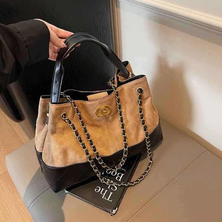 【潇洒小姐】小香风2025早秋麂皮托特包腋下包百搭链条流浪包手提包