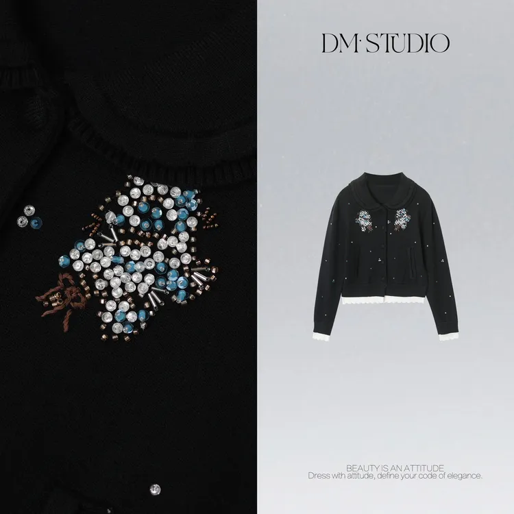 DEDM•STUDIO/气质减龄慵懒钉钻娃娃领针织排扣开衫2511ZZS/522640