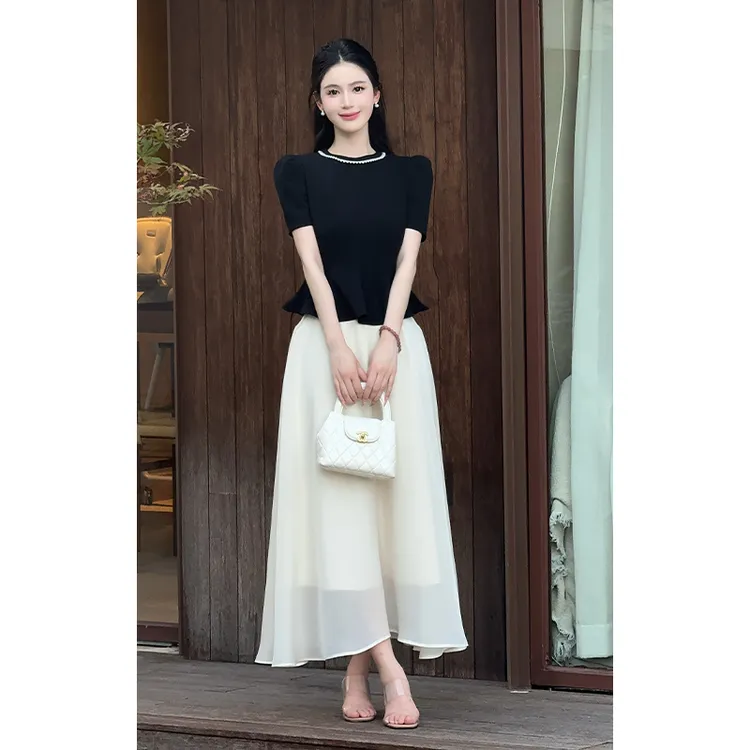 LILI李李家【南法日记】法式气质套装2025夏季新款上衣半裙两件套