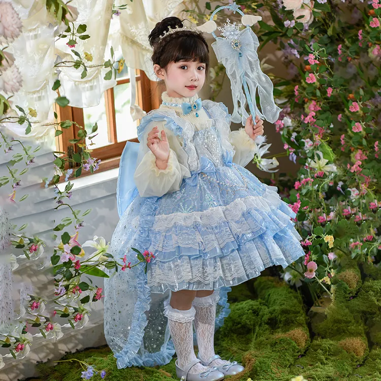 女童艾莎公主裙秋冬蛋糕连衣裙儿童女孩冬季毛衣生日礼服蓬蓬裙子