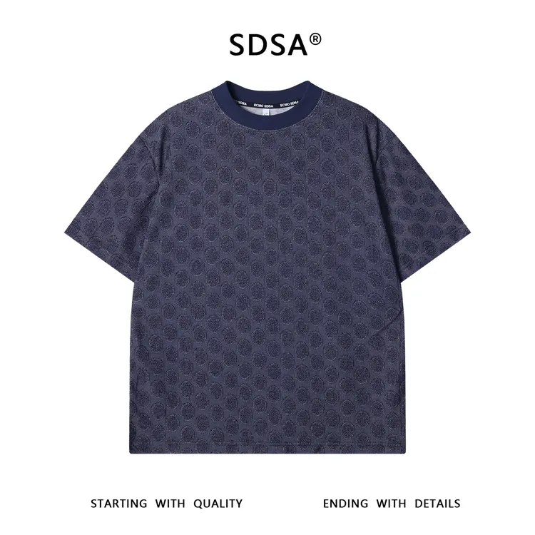 夏季高级感新款潮牌立体磨毛圆形圆领短袖T恤宽松休闲男士上衣