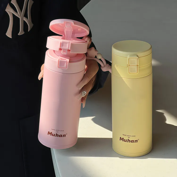 简约保温杯吸管双饮网红创意情侣女士可爱便携弹跳潮流大容量学生