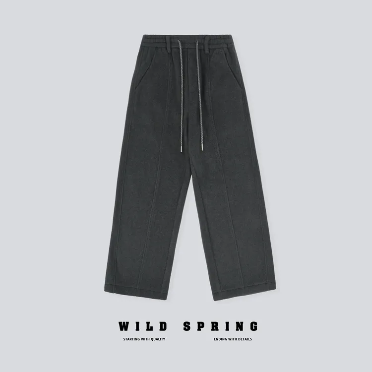 WILD SPRING品牌 加绒绒面微弹极简风冬季休闲纯色长裤8208#