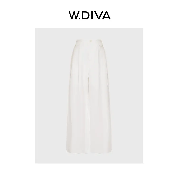 W.Diva【始夏蝉鸣】亚麻天丝层次压褶装饰口袋盖阔腿裤52K082274