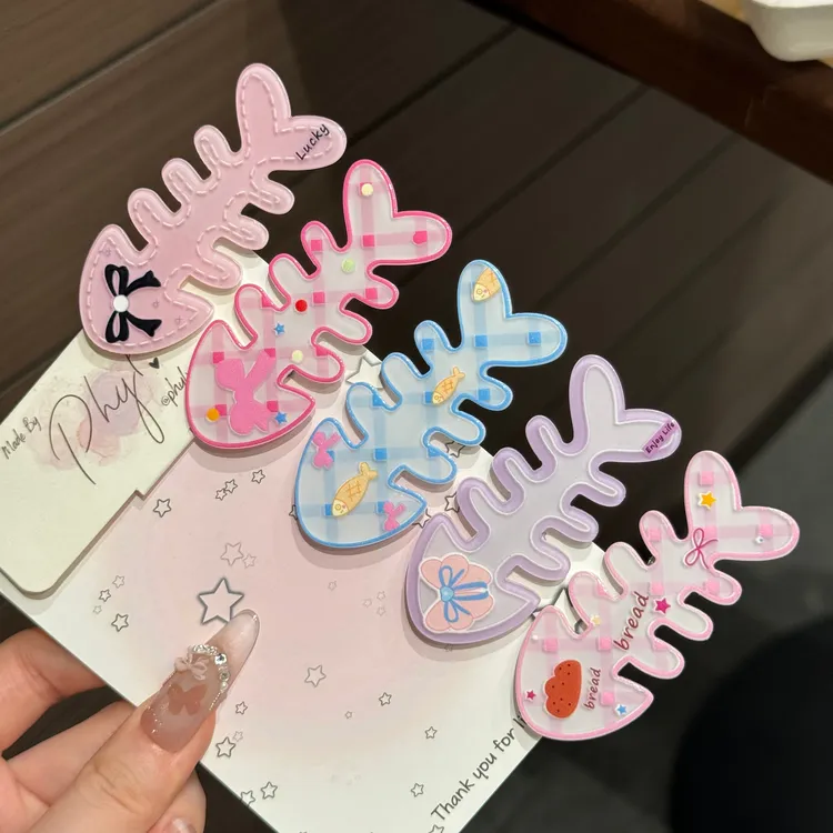 小鱼鱼骨糖果色发夹清透ins风夏日少女刘海可爱甜美卡通百搭夹子