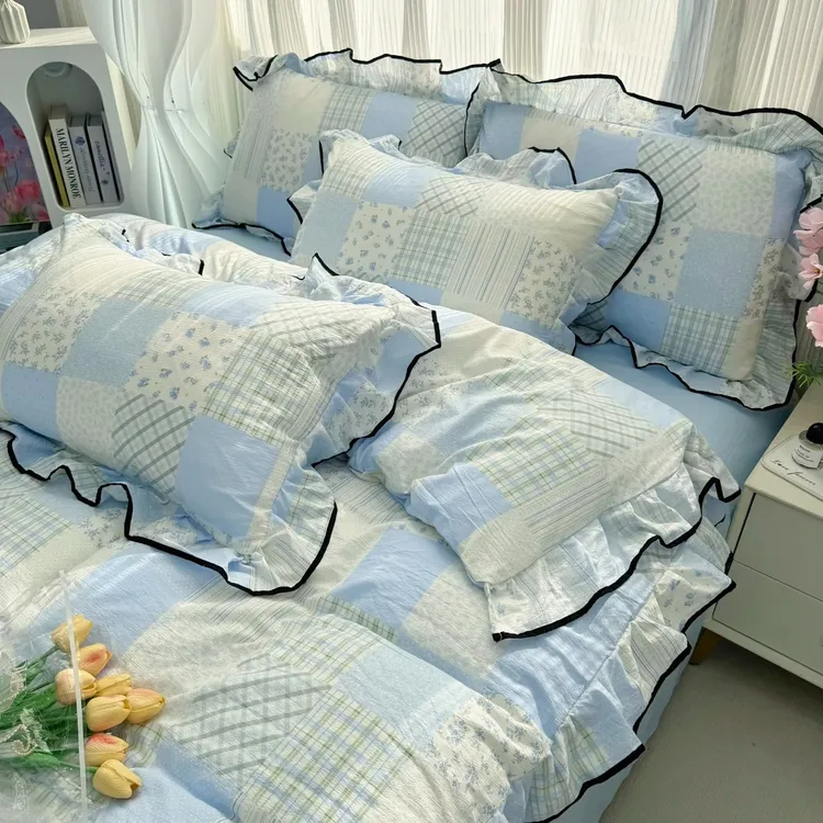 少女心云感纱花边四件套非全棉纯棉被套床单人宿舍学生三件套加厚