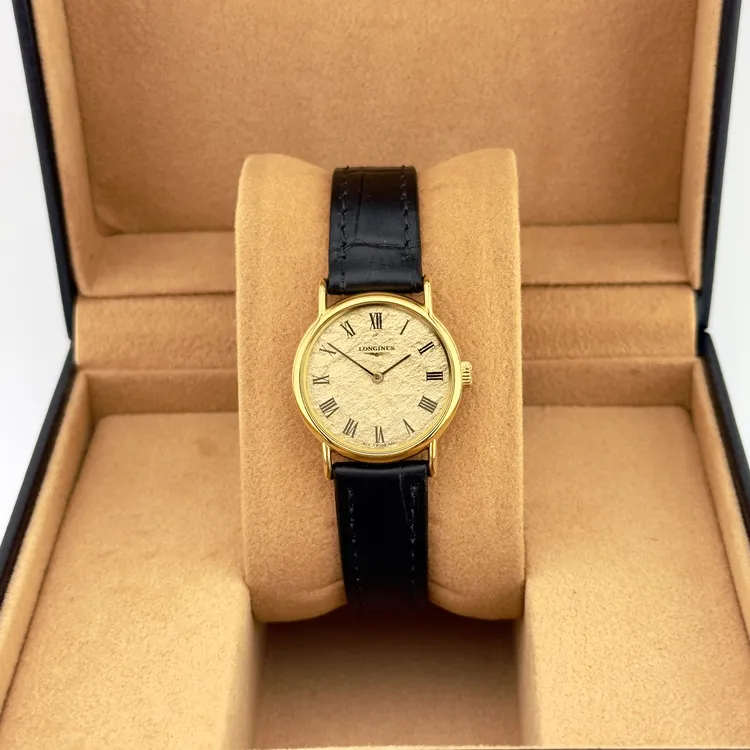 95新 Longines/浪琴 气质罗马刻度款金箔纹盘黑金百搭女表名表