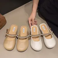 【万达清仓】2025新款夏季百搭仙女风珍珠时尚外穿拖鞋包头半拖女