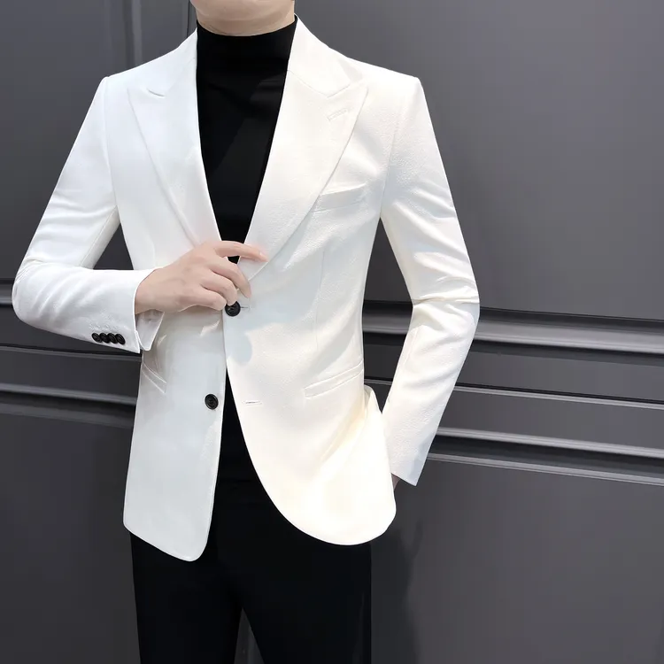 白色戗驳领休闲西装外套男款痞帅高级感银丝商务男士西服单件上衣