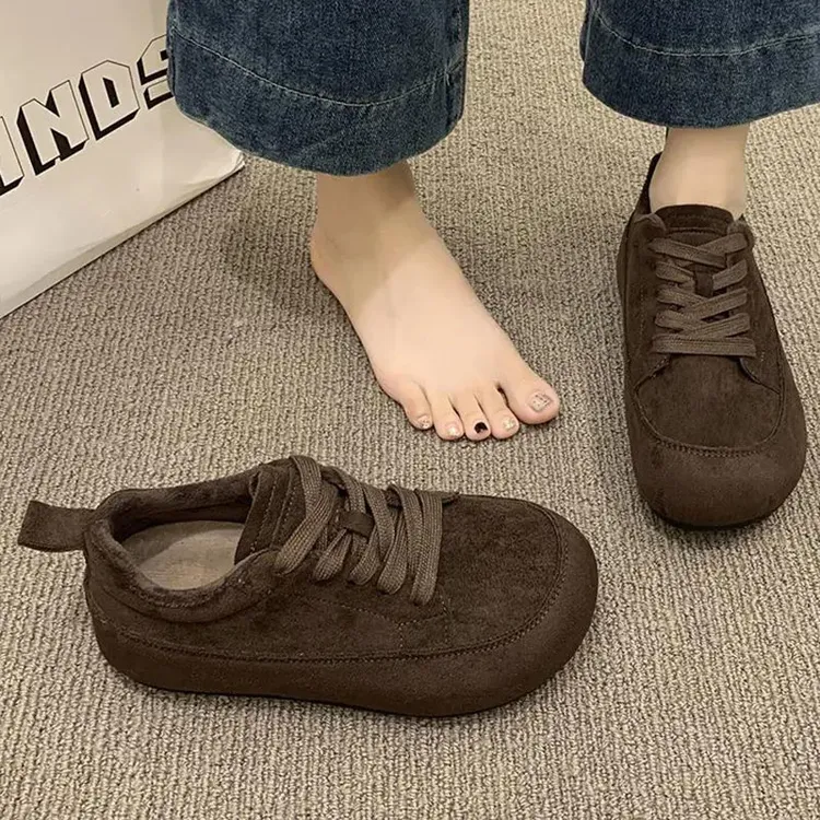 加绒勃肯鞋女2025秋冬新款百搭平底内增高复古德训鞋保暖面包棉鞋