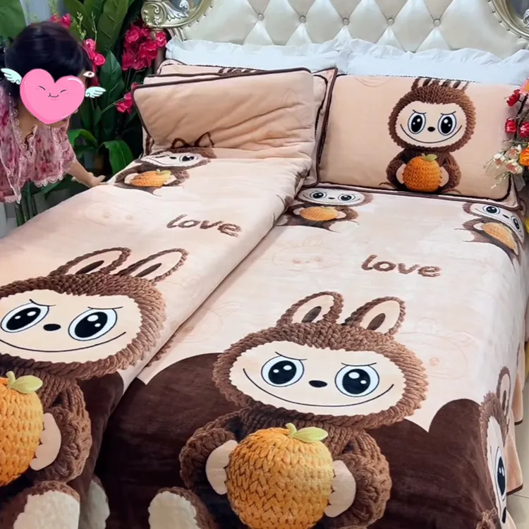 【8~9斤】180x200cm被套四件套秋冬加厚牛奶绒四件套床上用品双面绒