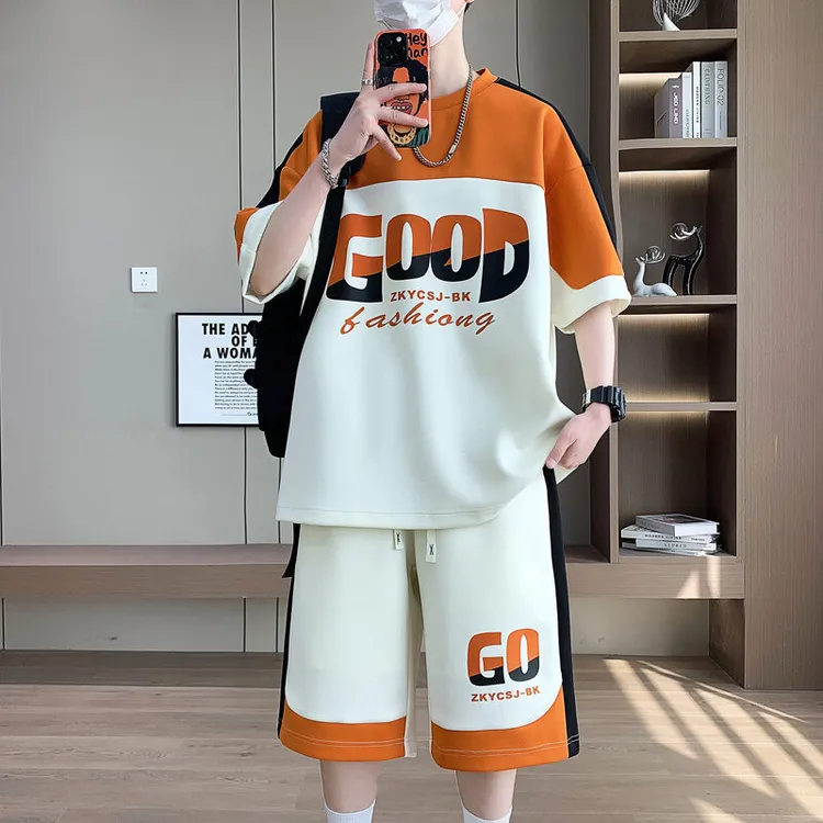 套装男休闲运动时尚百搭两件套2025夏季青少年学生短裤短袖宽松T