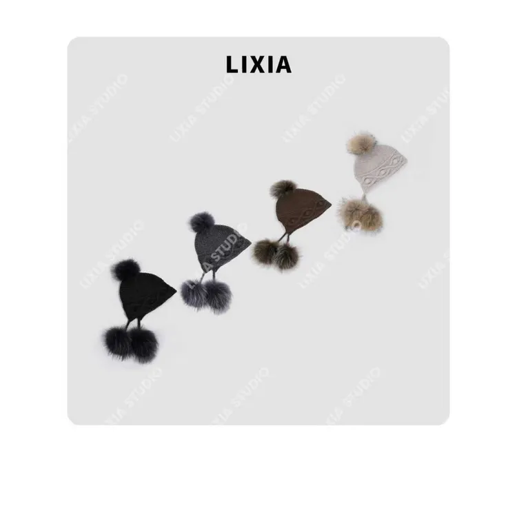 LIXIA【大雪球】INS风复古休闲时尚花纹羊毛圆顶毛球帽-D9305