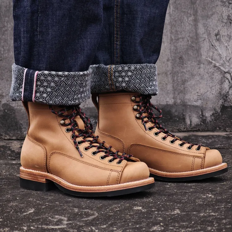 [红龙工装短脸]意大利植鞣牛皮原色 360度双线固特异丑脸美式复古