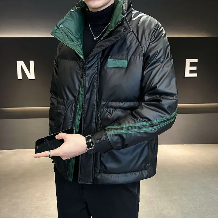 轻奢潮牌PU皮羽绒服男士冬季新款潮流立领休闲痞帅高级感冬天外套