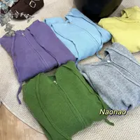 Naonao～秋冬韩系定制色糖果多巴胺连帽长袖毛衣针织外套开衫
