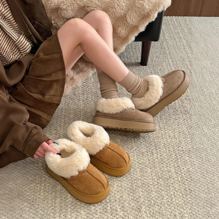 2025年新款冬季防滑短靴雪地靴女外穿加绒加厚棉鞋厚底毛毛鞋网红