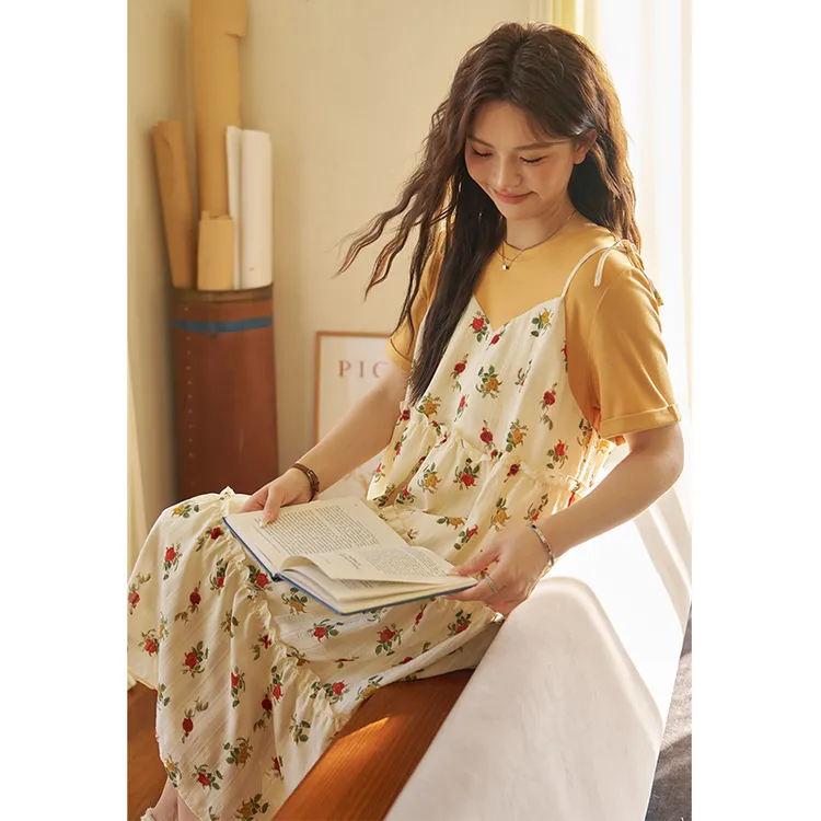 周周-五季家大码女装夏季时尚显瘦洋气假两件碎花连衣裙ZL106307