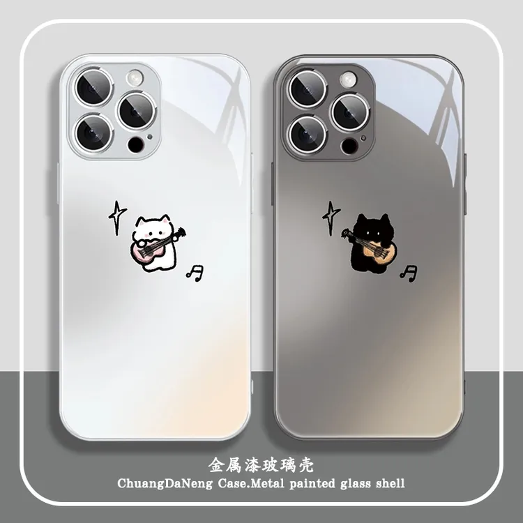 黑白猫咪适用于苹果/华为/小米/vivo/OPPO可爱简约情侣渐变手机壳