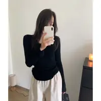 徐秋阳 袖口开叉 显瘦长袖百搭修身圆领秋冬打底上衣6677
