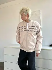 价格太便宜！标语夹棉飞行夹克男女