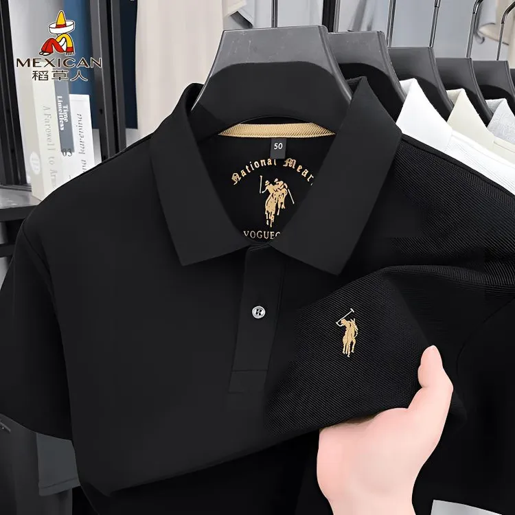 【官方正品授权】Mexican/稻草人男士短袖T恤高级感POLO衫刺绣翻领·
