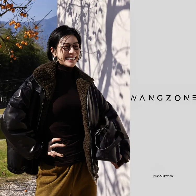 WANG ZONE｜复古胎羊皮95白鹅绒保暖时尚羊毛翻领拉链鹅绒皮外套