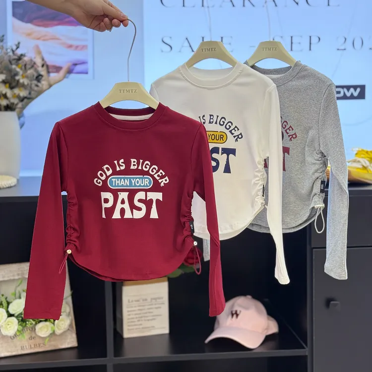 高品质~女童春秋打底衫儿童圆领长袖休闲印花套头时尚上衣2522