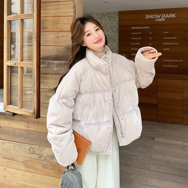 丝绒超好看羽绒服女短款小个子2025冬新款白鸭绒加厚保暖甜美外套