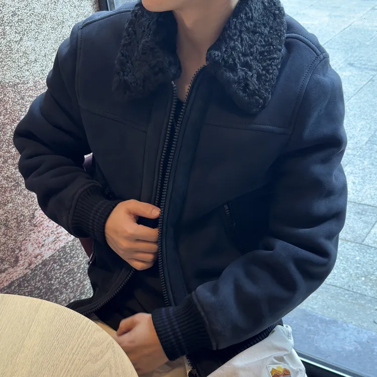 99新 Prada/普拉达 皮毛一体重磅羊皮毛飞行员夹克/48/工价73000