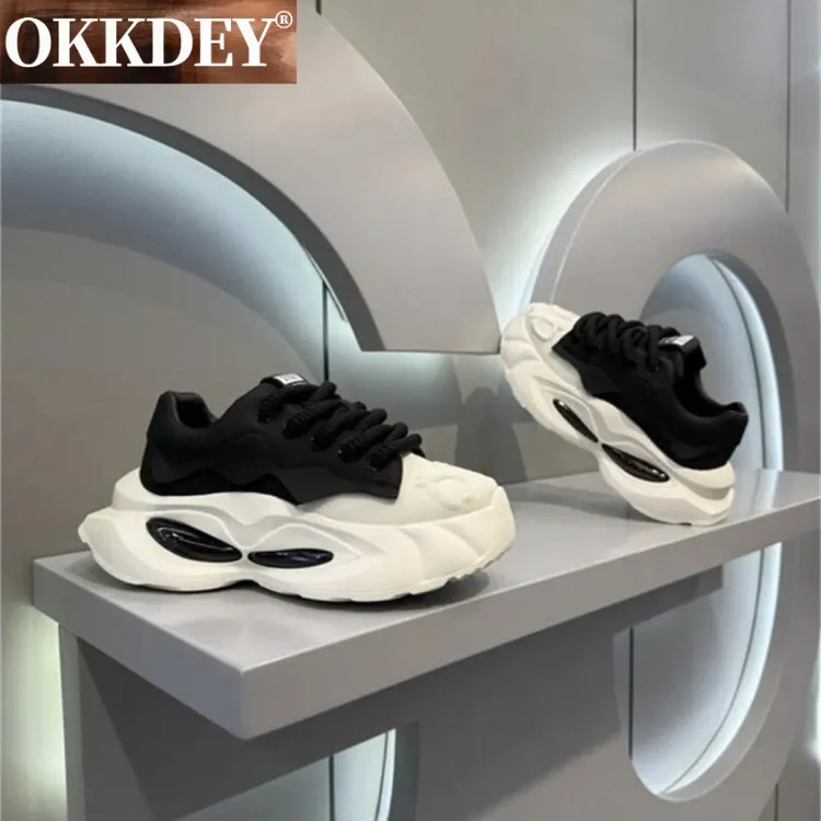 okkdey秋季百搭休闲鞋潮流时尚气垫底增高厚底老爹鞋软底运动鞋男