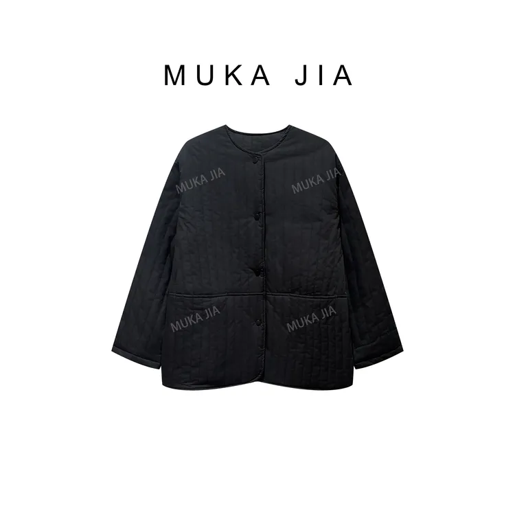 木卡家【圆领竖条夹棉外套】定制款韩系风秋冬新款简约百搭夹棉外套