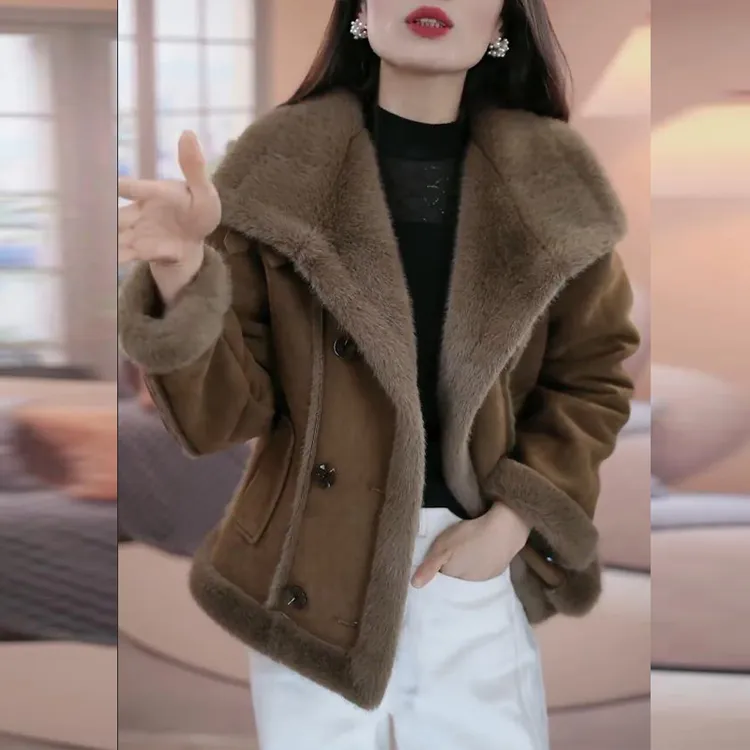 冬季棉衣女立领宽松型短款保暖短外套休闲洋气皮毛一体保暖大衣女