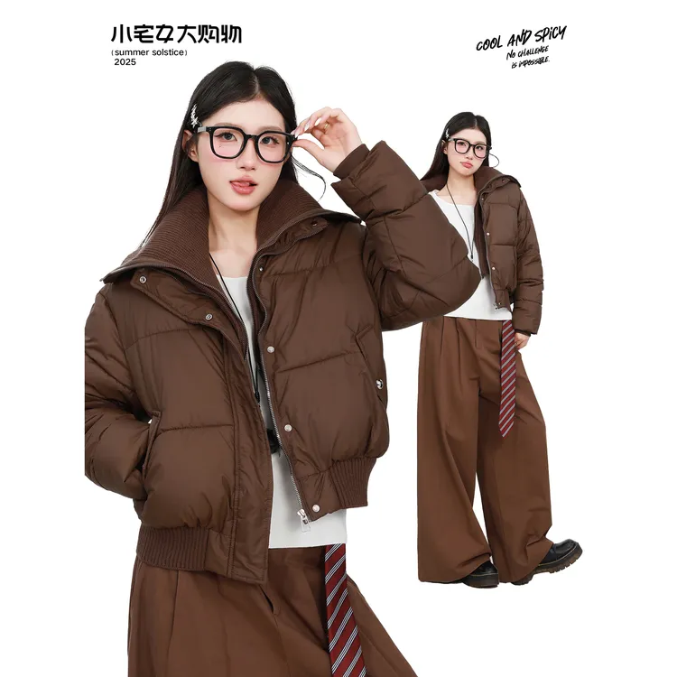 ZEENI 美拉德穿搭翻领短款棉服外套女冬季新款加厚保暖防寒棉衣