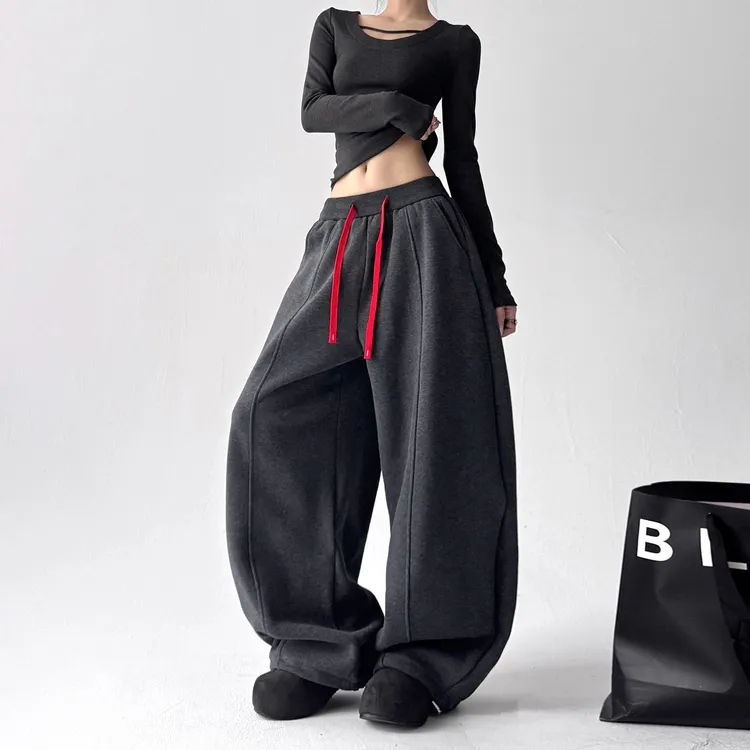 巨好看垂感香蕉弯刀卫裤女2025秋冬季新款重磅撞色加绒休闲阔腿裤