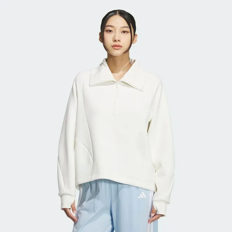 阿迪（adidas）女子防晒UPF50+半开襟休闲宽松卫衣套头衫KF2544
