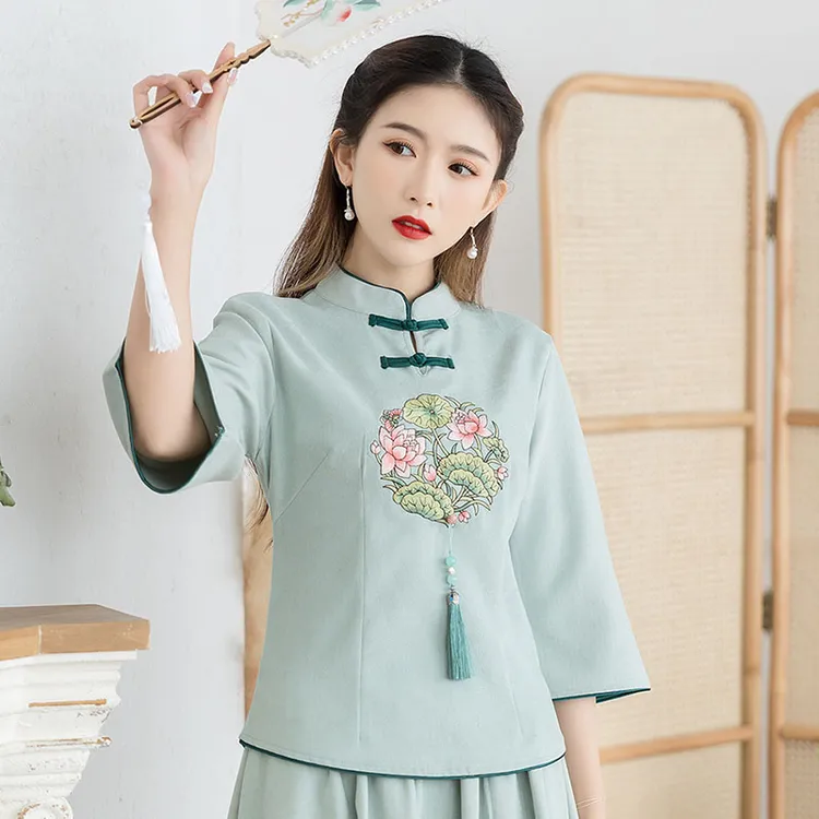 艾灸养生馆工作服女中医推拿服足疗技师服新中式采耳服茶服套装夏