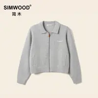 SIMWOOD/简木【女装版型】5针羊毛混纺防静电开衫翻领毛衣S12250612