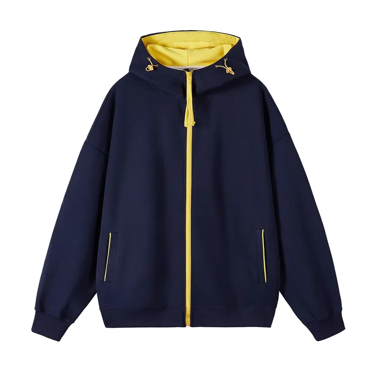 美式cleanfit连帽开衫卫衣男秋季潮牌设计感撞色拼接外套情侣上衣