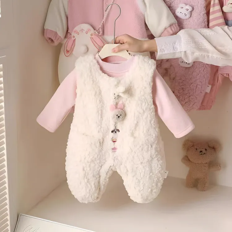 女童套装秋冬装2025新款背带裤卡通甜美婴幼儿加绒两件套