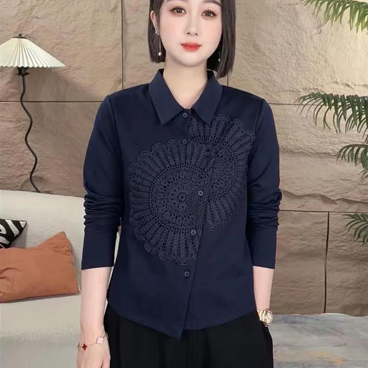 2025秋装复古休闲拼接衬衫女斜门襟扣气质上衣U翻领百搭格子衬衣