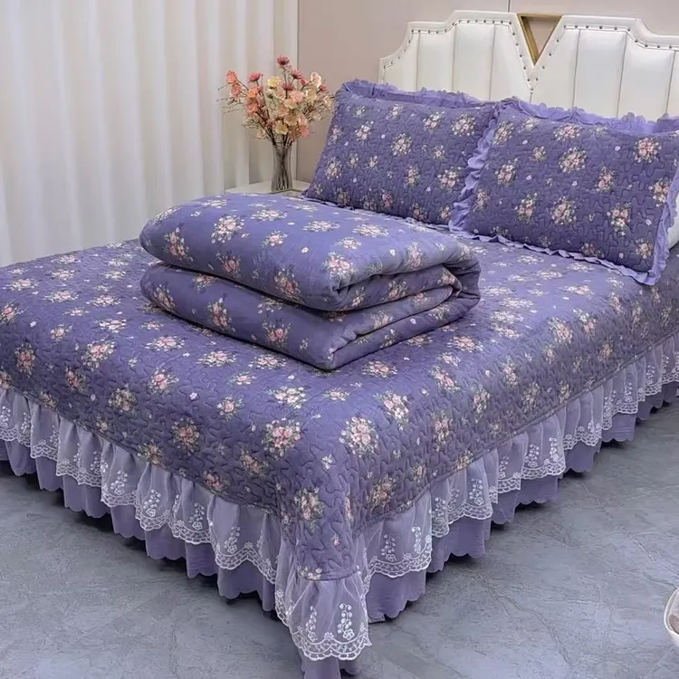 牛奶绒加绒加厚夹棉床盖四件套冬季保暖防滑三件套防静电可机洗