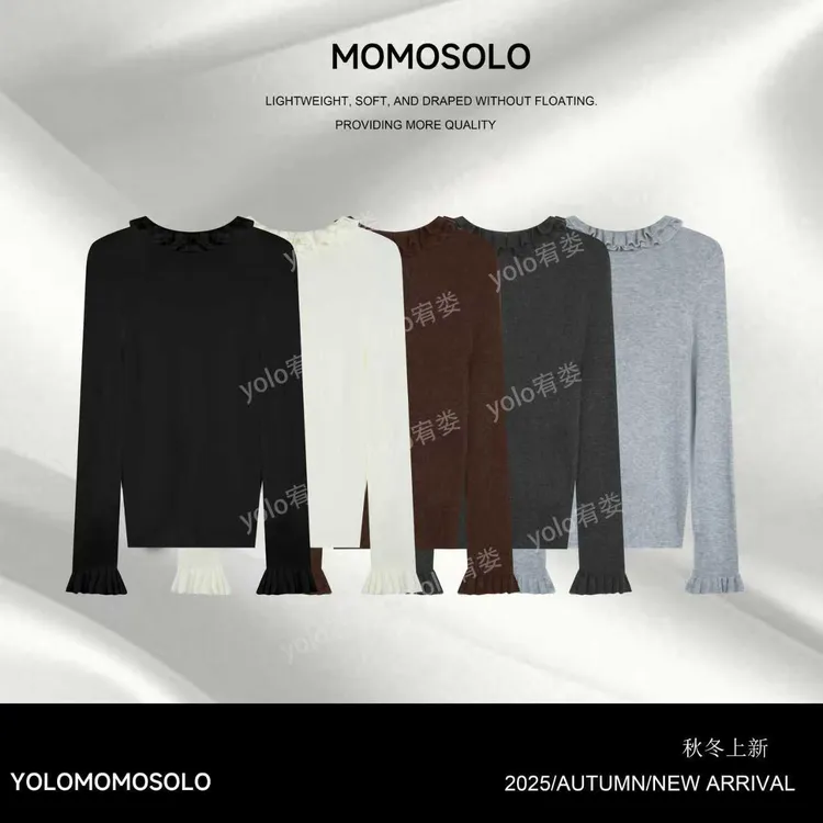 •木耳花•2025秋冬羊毛桑蚕丝木耳花边休闲一体机打底上衣259013